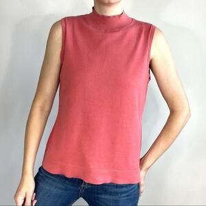 Pendleton silk blend knit mock neck peachy pink coral blouse